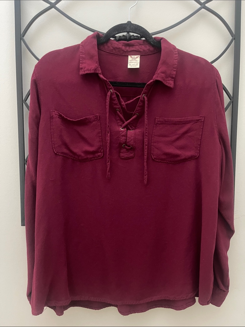 Lace-Up Burgundy Y2K Vintage Style Shirt